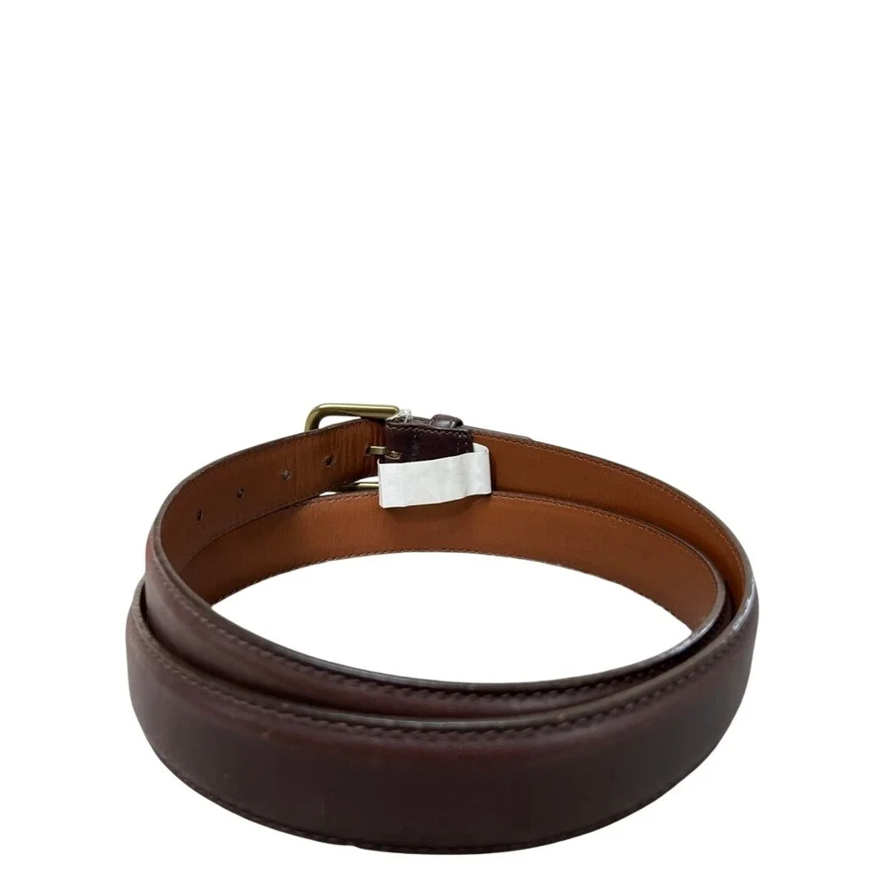 LL Bean Mens Chino Belt 42 Chocolate Brown Full Grain Leather Brass Buckle 2809